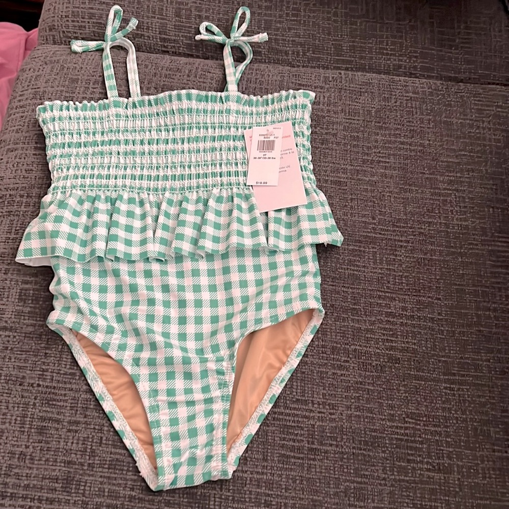 BNWT, Old Navy, 3T swimsuit, green/white plaid, one-piece